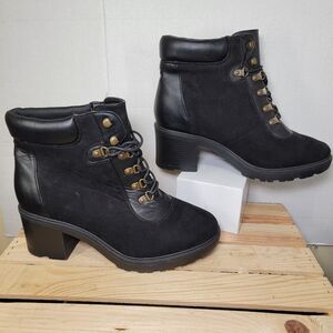 Shoedazzle Heel Lace-Up Boot Black Faux Suede - Size 12